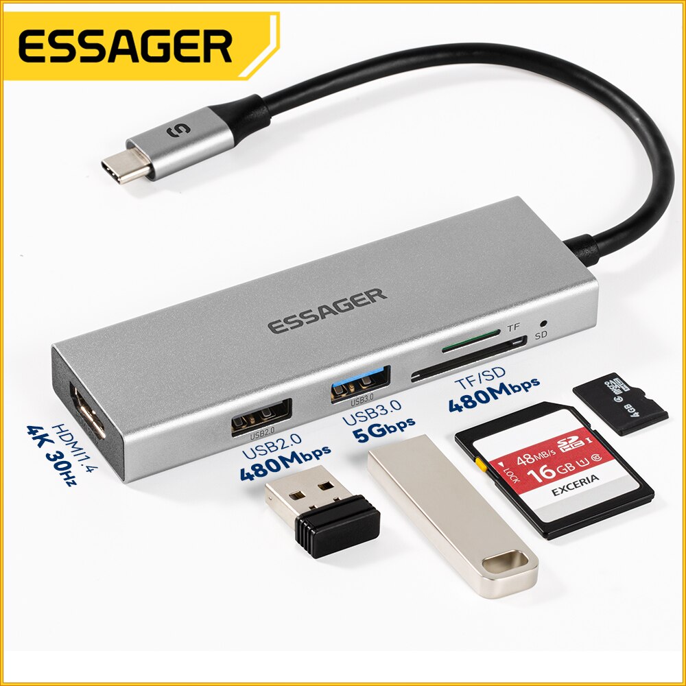 Essager 5 in 1 USB C HUB HDMI- - Usb Hub Type C บทวิจารณ์และราคา