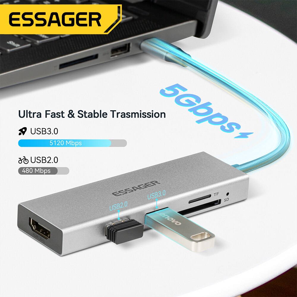 Essager 5 in 1 USB C HUB HDMI- - Usb Hub Type C บทวิจารณ์และราคา